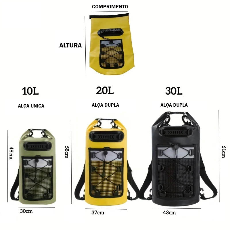WaterLock™ – Mochila Impermeável Ideal para Trilhas, Esportes Aquáticos e Aventuras Outdoor